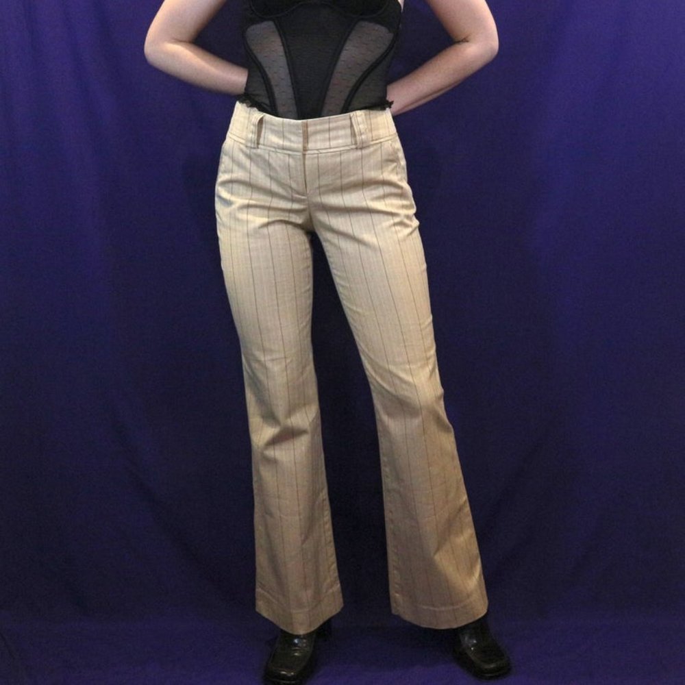 Le Chateau Beige Pin Stripe Flare Pants